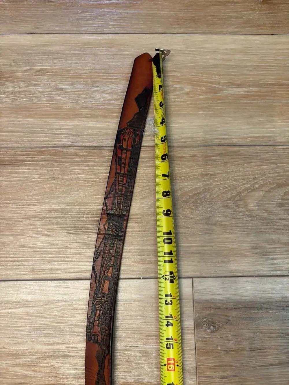 Vintage 1983 Train Locomotive Western Leather Belt with 3D Enamel Buckle